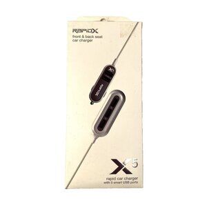 NEW rapidX front to back seat 5 smart USB ports car charger 5 FT cord X5 BLACK